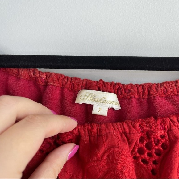 Shoshanna anthropologie eyelet red belted ruffle midi dress size 2 wedding guest - Picture 9 of 14